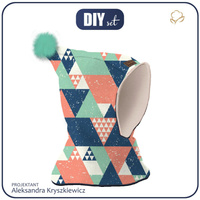 Kid’s hood cap sewing set  - TRIANGLES / salmon pink - mint