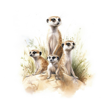 WATERCOLOR MEERKAT - Paneel (60cm x 50cm) Wintersweat angeraut mit Elastan ITY