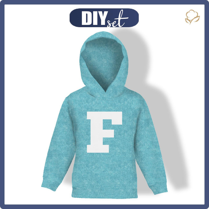 KID'S HOODIE (ALEX) - "F" / acid wash sea blue - looped knit fabric (134/140)
