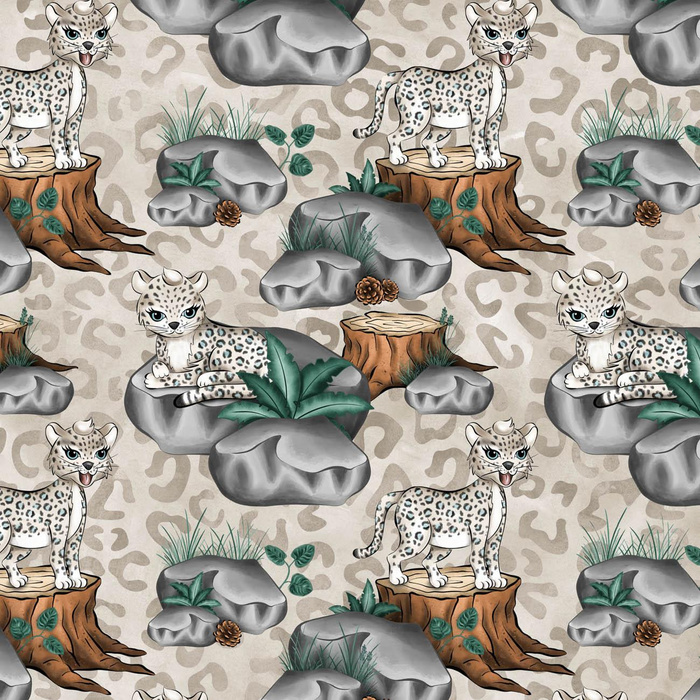 LEOPARDS MIX PAT. 1 (SNOW LEOPARDS) / beige