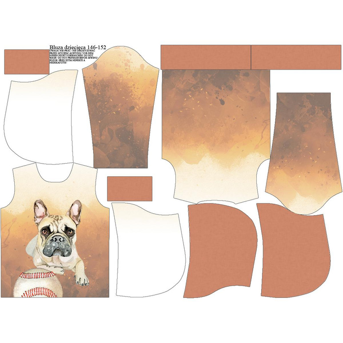 KID'S HOODIE (ALEX) - BULLDOG / brown - looped knit fabric (146/152)