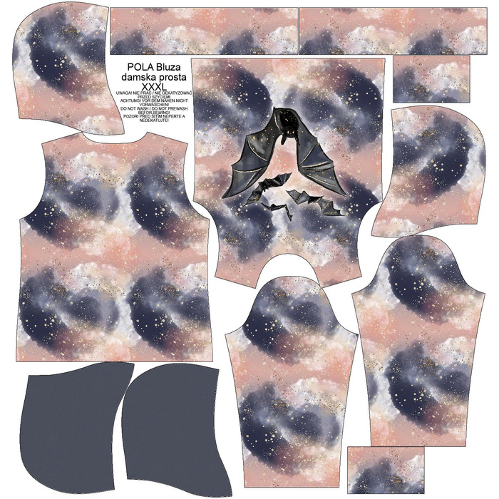 CLASSIC WOMEN’S HOODIE (POLA) - BAT / CLOUDS (ENCHANTED NIGHT) - looped knit fabric - L