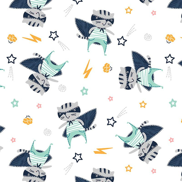 SUPERCAT / white - Cotton woven fabric