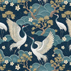100CM Japanese Garden wz.3  (birds/szmaragd)- Slub Weave