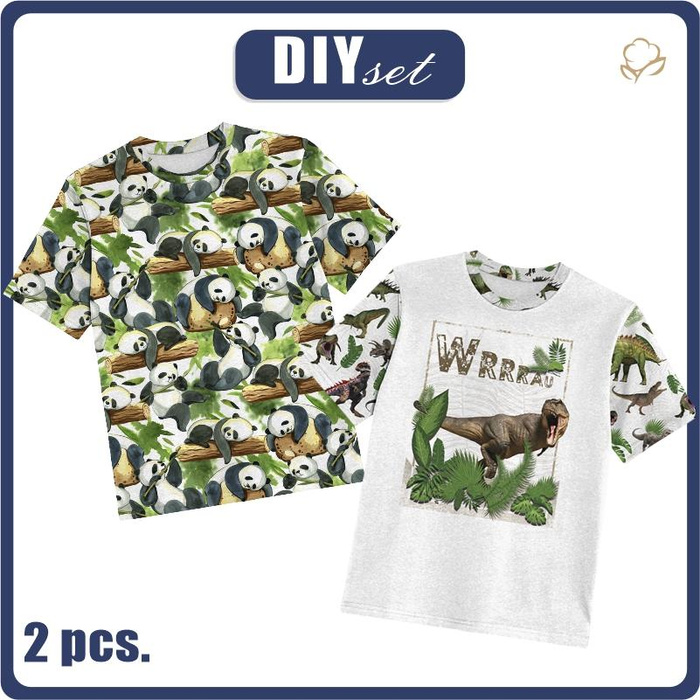 2-PACK - T-SHIRT DZIECIĘCY - PANDY I DINO - ZESTAW DO USZYCIA (104/110)