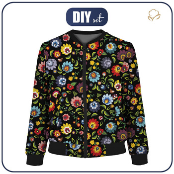 DAMEN BOMBERJACKE (KAMA) - LOWICZ FOLKLORE / schwarz - Nähset L