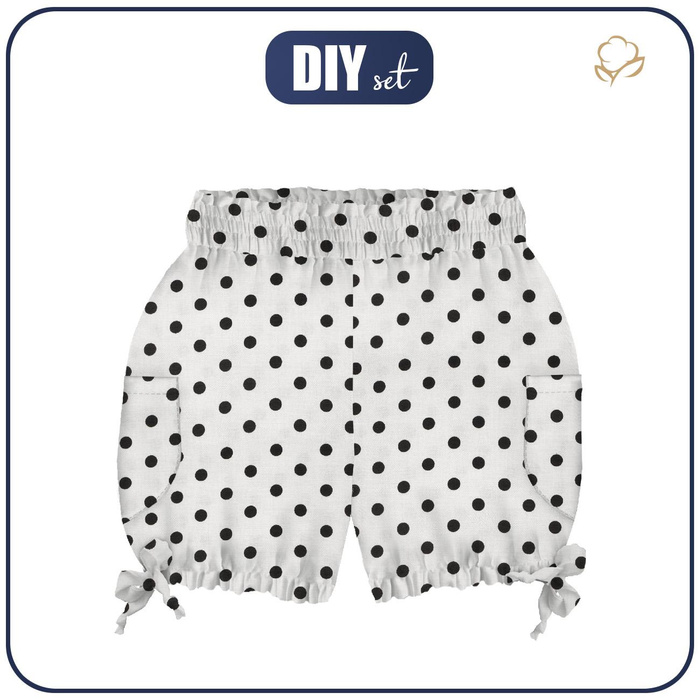 KID`S PUMPY SHORTS - BLACK PEAS / WHITE - sewing set