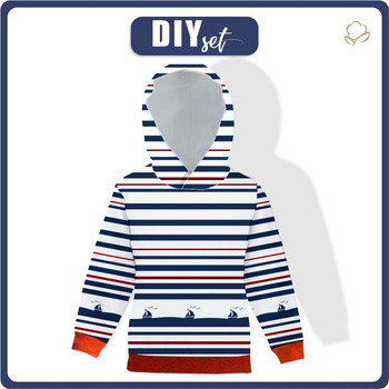 DĚTSKÁ MIKINA S KAPUCÍ  (ALEX) - LODĚ / pruhy (marine) - Sada šití