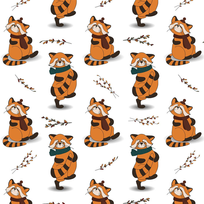 RED PANDA WITH SCARF / white (RED PANDA’S AUTUMN) - Viscose jersey