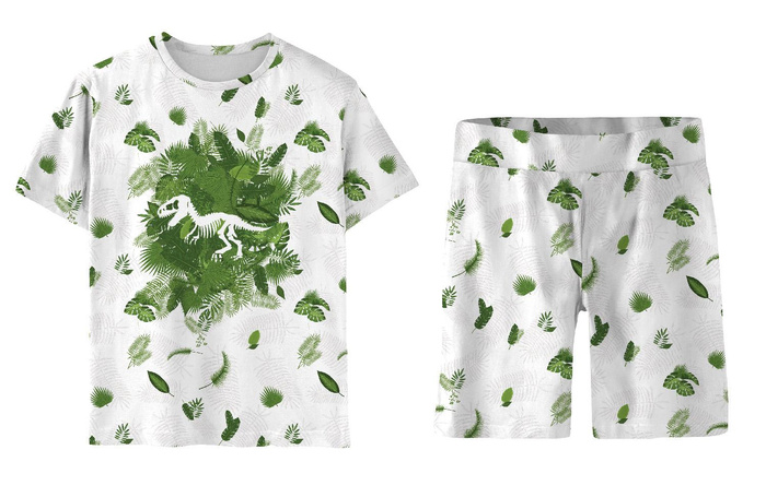 CHILDREN'S PAJAMAS "ADA" - DINOSAUR/ leaves - Bamboo Single Jersey with elastan (122/128)