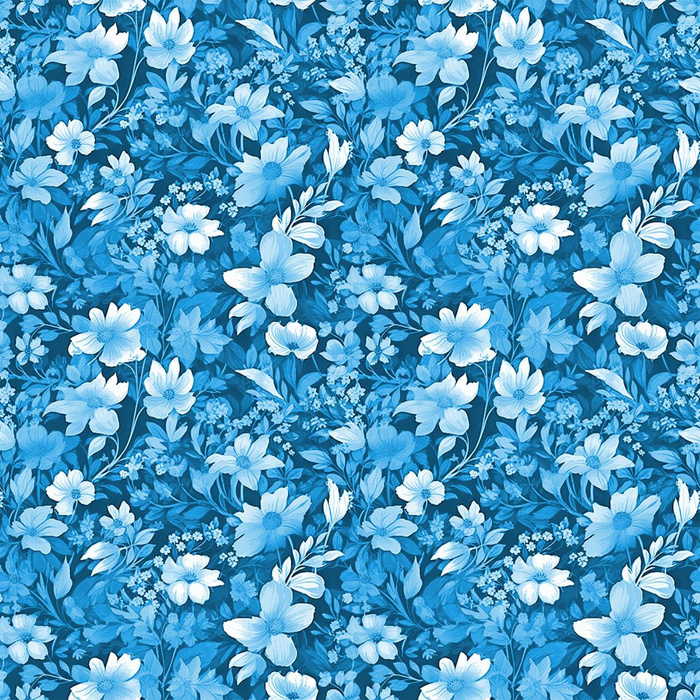 TRANQUIL BLUE / FLOWERS - Crepe