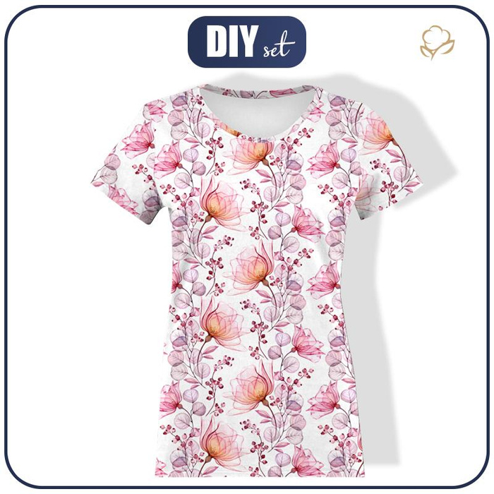 DÁMSKÉ TRIČKO -  KVĚTY vz. 4 (růžový)  - single jersey M