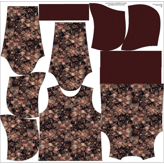 BLUZA DAMSKA "POLA" (XXXL) CLASSIC Z KAPTUREM - FLOWERS WZ.10/ Mocha Mousse - zestaw do uszycia 