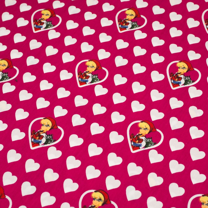 LITTLE RED RIDING HOOD HEARTS / fuchsia - Cotton woven fabric