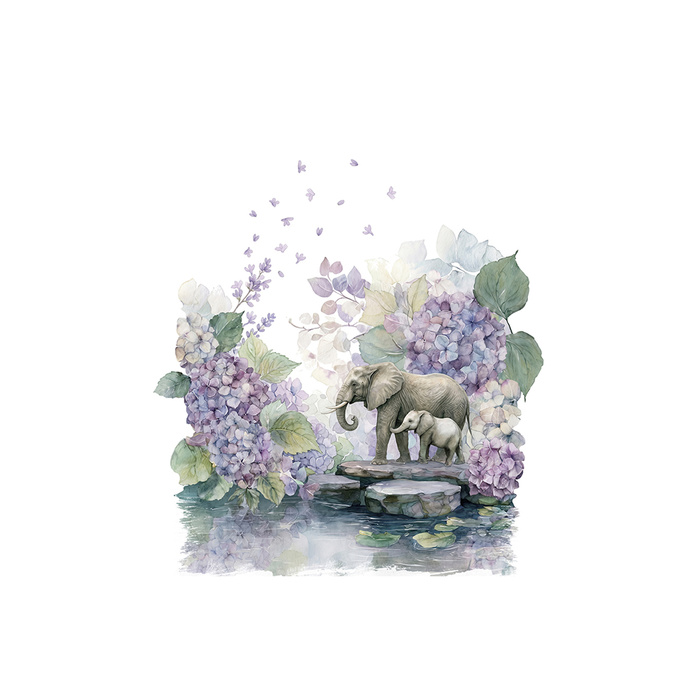 ELEPHANT FAMILY - panel (75cm x 80cm) Cotton woven fabric