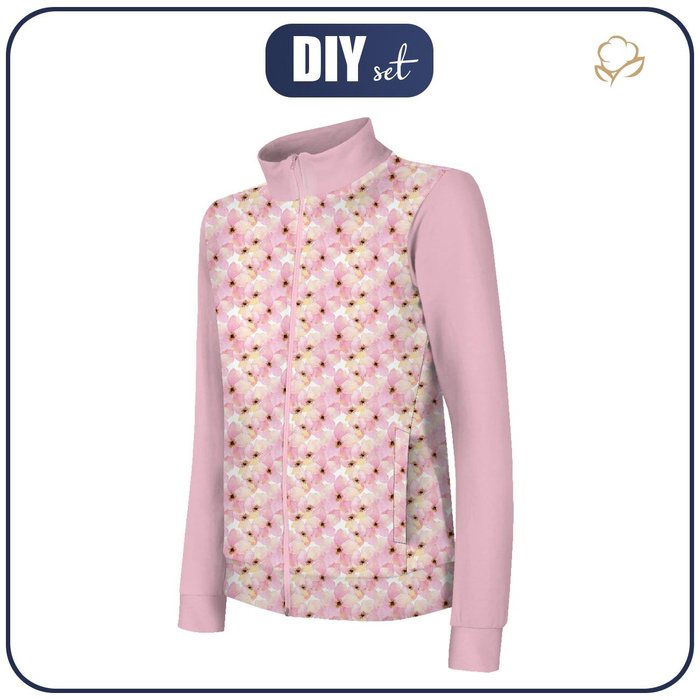 “MAX” KINDER TRAININGSJACKE - ROSA BLÜMCHEN (AUF DER WIESE) - Maschenware mit kurzem Flor
