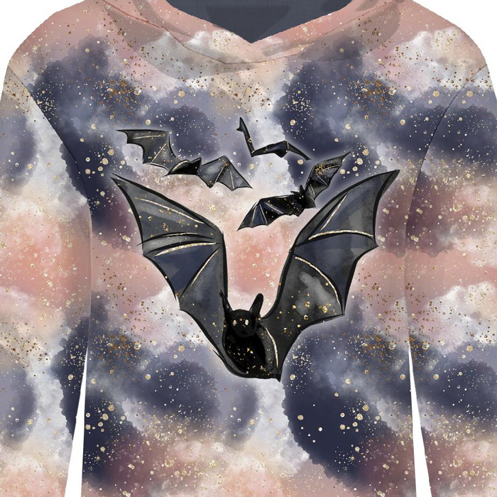 CLASSIC WOMEN’S HOODIE (POLA) - BAT / CLOUDS (ENCHANTED NIGHT) - looped knit fabric