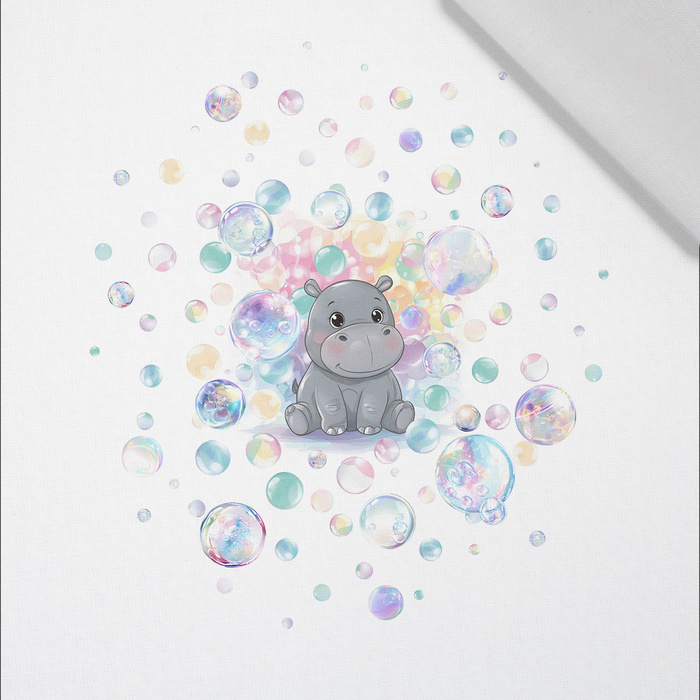 CUTE HIPPO - panel (60cm x 50cm)  Cotton woven fabric