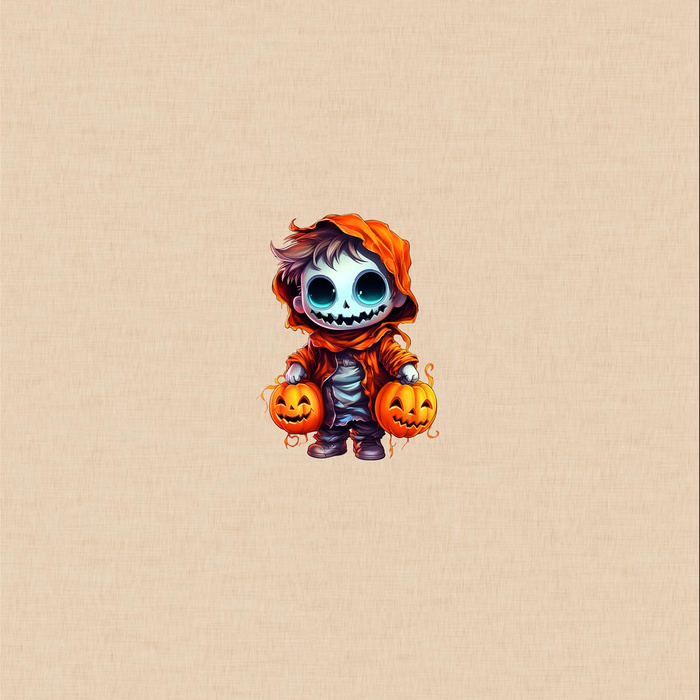 Skeleton and pumpkin cute halloween wz.8  - panel (60cm x 50cm) dzianina pętelkowa