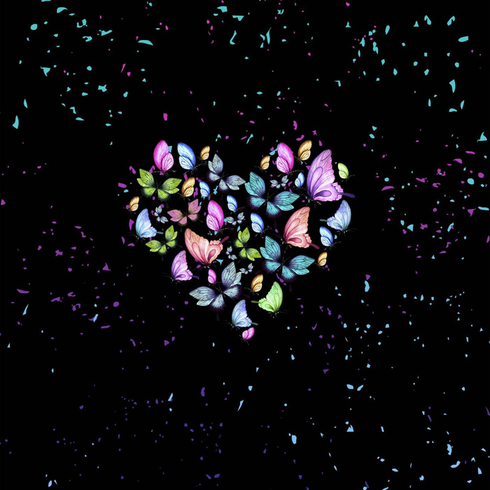 HEART / butterflies -  PANEL (60cm x 50cm) looped knit fabric with elastane ITY