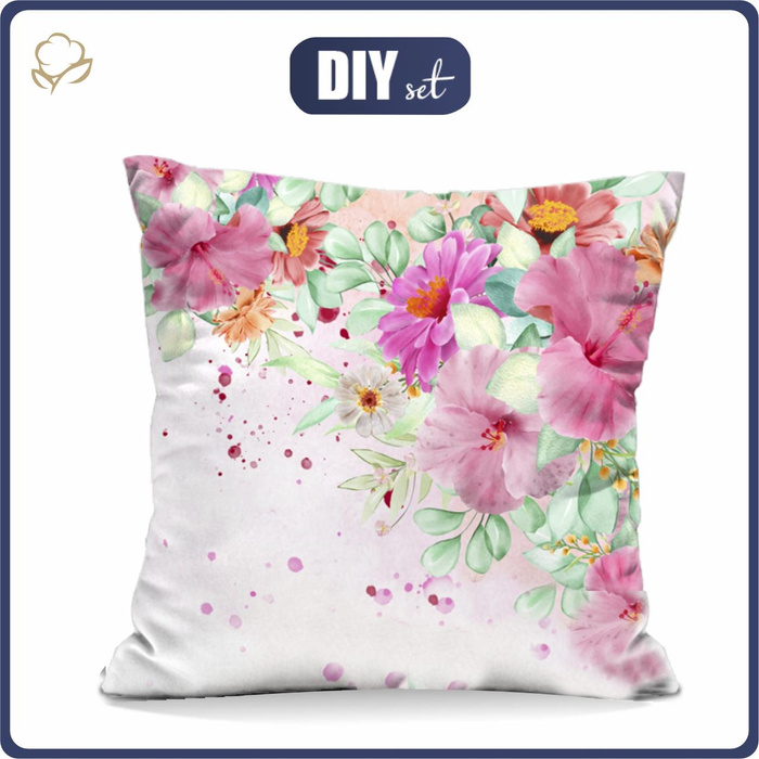 KISSEN 45x45 - STOCKROSEN M. 2 - Baumwoll Webware - Nähset