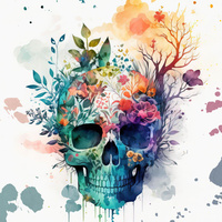 WATERCOLOR SKULL - panel (60cm x 50cm) Cotton woven fabric