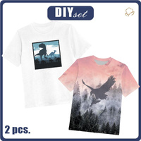 2-PACK - T-SHIRT DZIECIĘCY - TYRANOZAUR I ORZEŁ - ZESTAW DO USZYCIA (152/158)