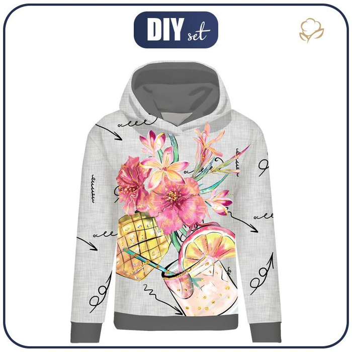 CLASSIC WOMEN’S HOODIE (POLA) - PINEAPPLE DRINK - looped knit fabric - XL