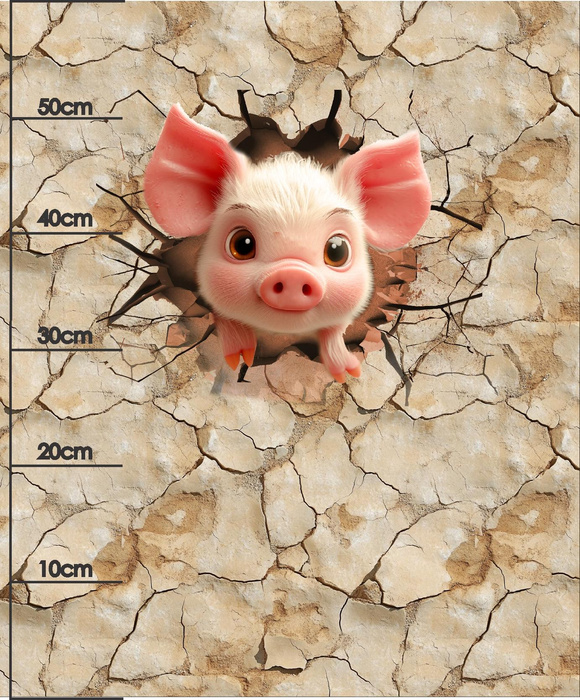 ANIMALS CRACKED wz.5 (piggy) - panel (60cm x 50cm) dzianina drapana z elastanem ITY