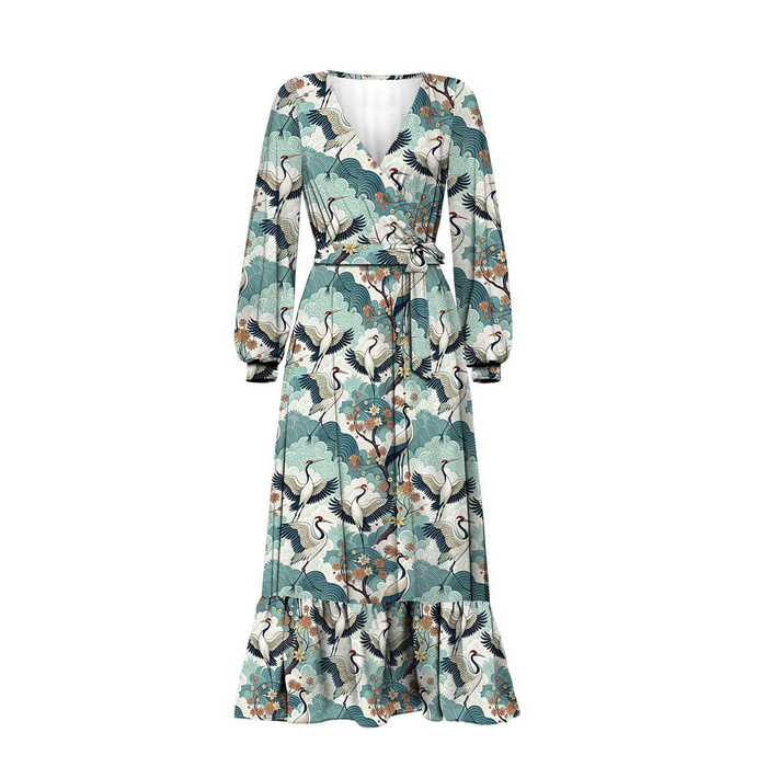 Japanese Garden wz.2 (birds/smaragd)- Slub Weave