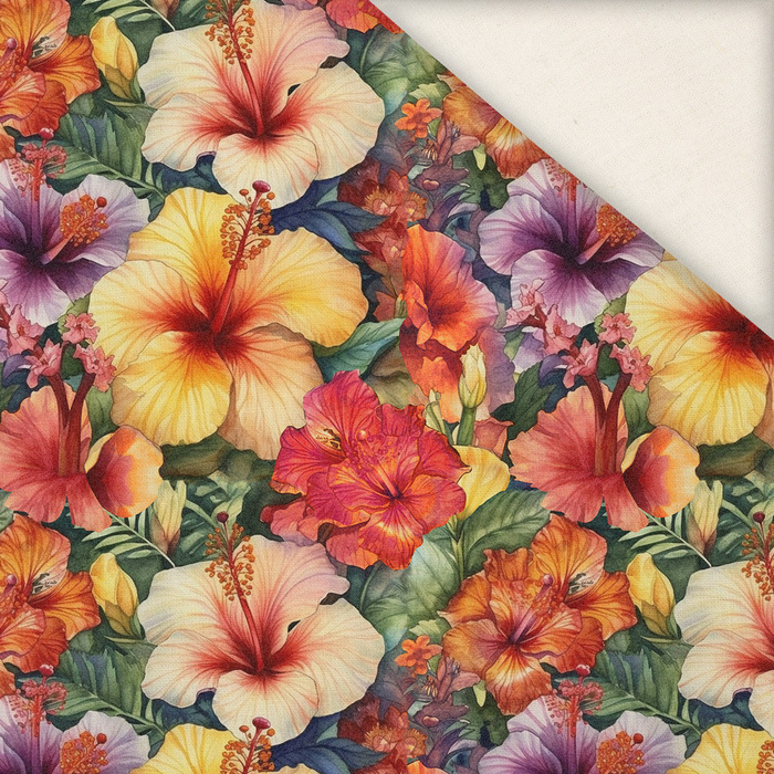 FLOWERS PAPAYA ORANGE WZ. 3 - Slub Weave