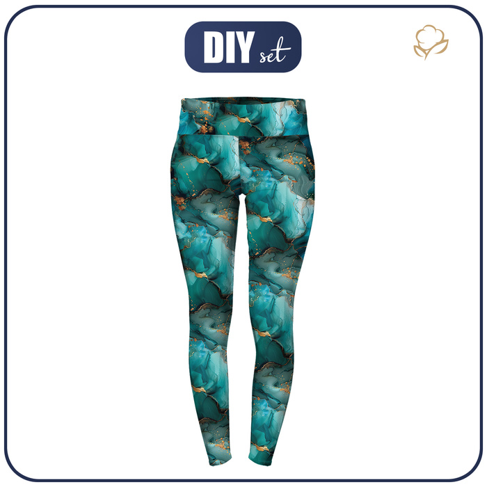Ženy thermo legíny (GRETA) - alcohol ink wz.10 TEAL - Sada šití