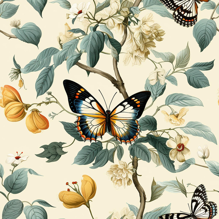 Butterfly & Flowers wz.2 - Viskose Jersey