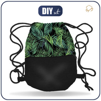 GYM BAG WITH POCKET - PALM LEAVES pat. 4 / black - sewing set
