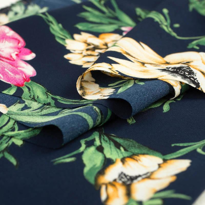 PÄONIENBLÜTEN m. 2 / navy - Georgette