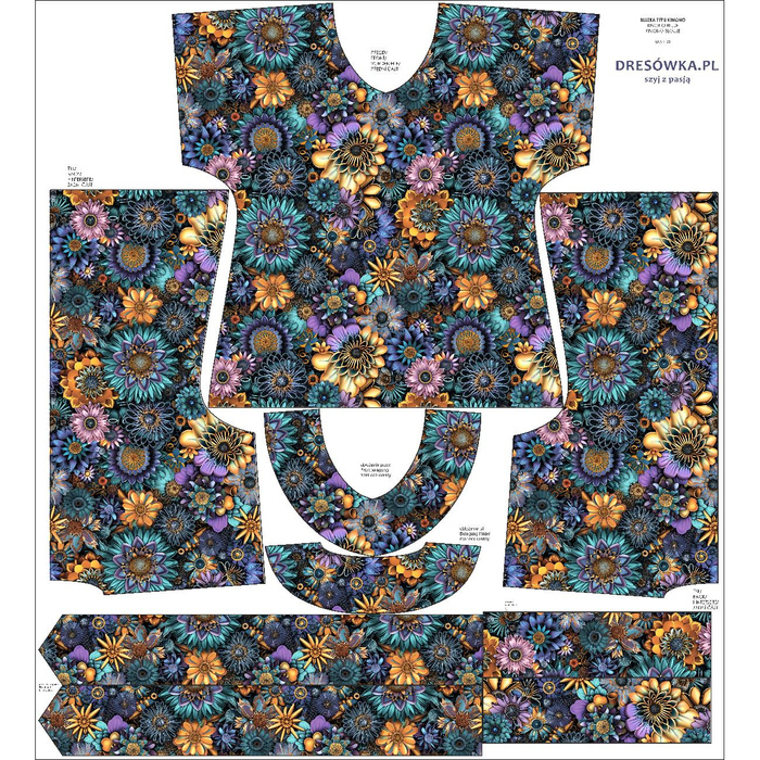 KIMONO BLUSE - COLORFUL GERBERA - Nähset 