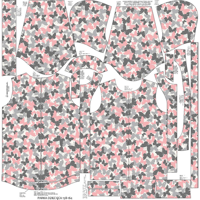 KIDS PARKA (ARIEL) - BUTTERFLIES / pink - softshell (110/116)