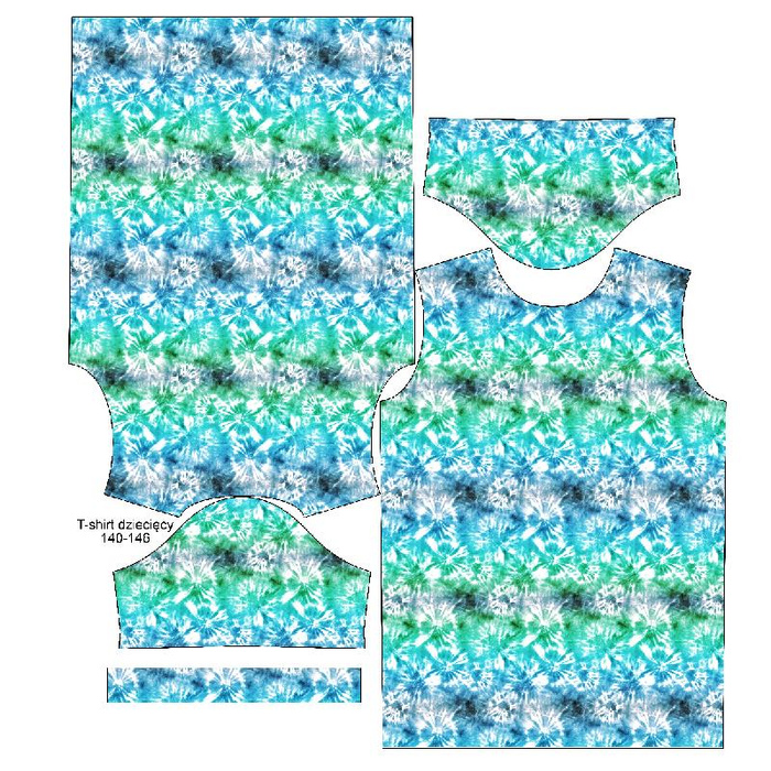 KID’S T-SHIRT- BATIK pat. 1 / blue - green - single jersey (128/134)