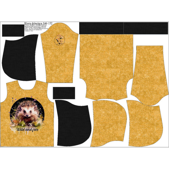 KID'S HOODIE (ALEX) - WATERCOLOR HEDGEHOG - looped knit fabric (110/116)