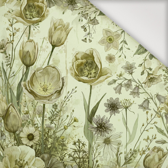 PASTEL FLOWERS WZ. 30 / lime cream - tkanina szybkoschnąca