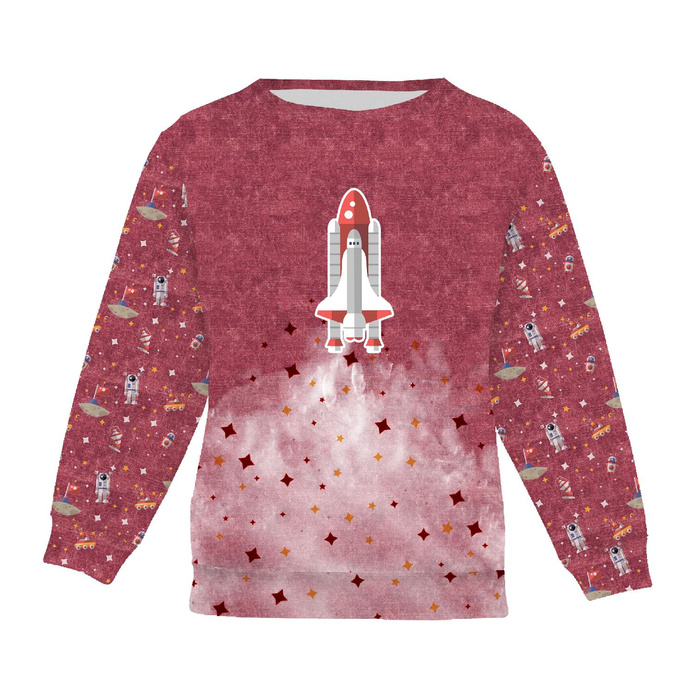 DZIECIĘCA BLUZA (NOE) - STATEK KOSMICZNY (WYPRAWA W KOSMOS) / ACID WASH BORDOWY - dzianina pętelkowa (146/152)