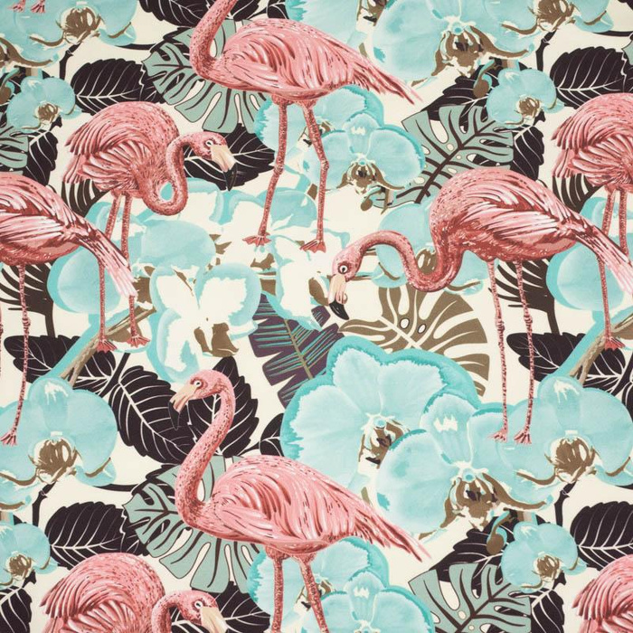 FLAMINGOS AND  MONSTERAS - looped knit fabric