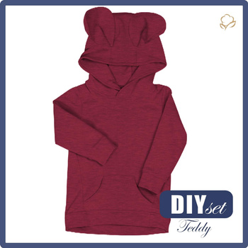 KID'S HOODIE TEDDY (PARIS) - MELANGE VIVA MAGENTA - sewing set