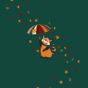 KLEINER PANDA MIT REGENSCHIRM / flaschengrün (HERBST DES KLEINEN PANDA) - Paneel (60cm x 50cm)