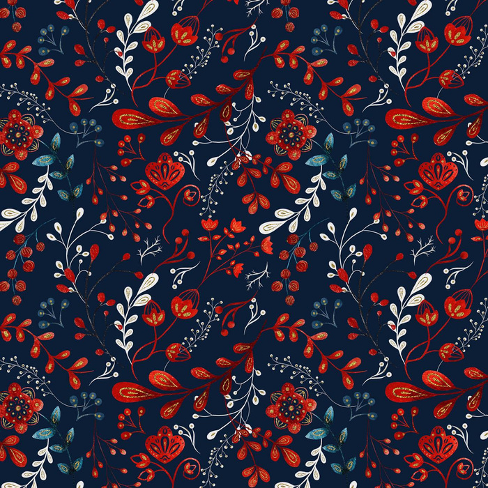 FOLK FLORAL pat. 1 / red (FOLK FOREST)- single jersey with elastane ITY