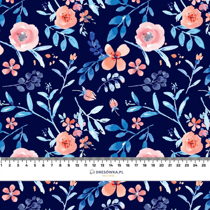 PAINTED PEONIES / navy - Hydrophobic brushed knit
