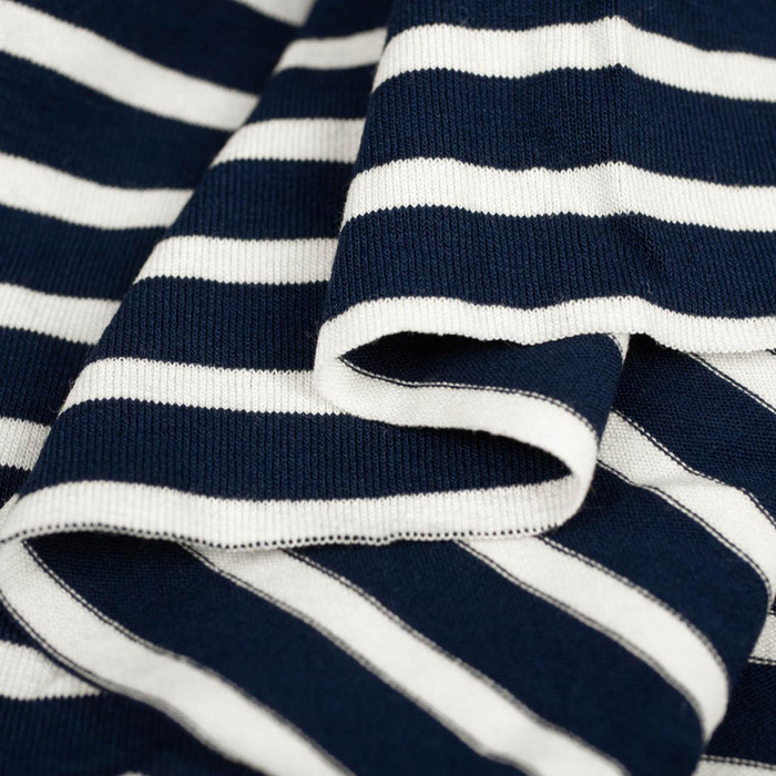 Viscose jersey - STRIPES DARK BLUE / WHITE 1,0cm x 0,5cm 