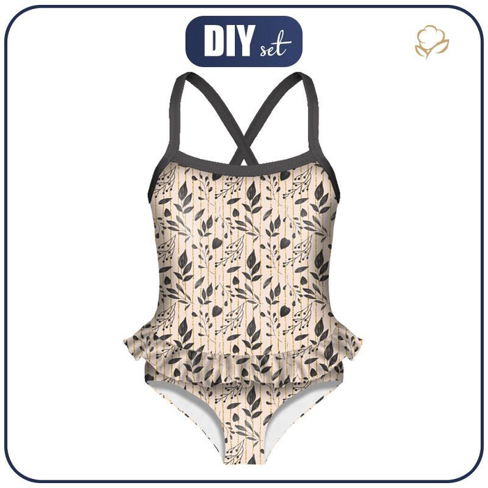 Girl's swimsuit - LEAVES pat. 10 (gold) - 122-128