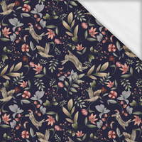 HARES AND BIRDS (INTO THE WOODS) DARK BLUE- Single Jersey mit Elastan ITY
