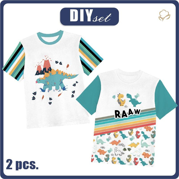 2-PACK - KINDER T-SHIRT - GEMALTE DINOSAURIER - Nähset (104/110)